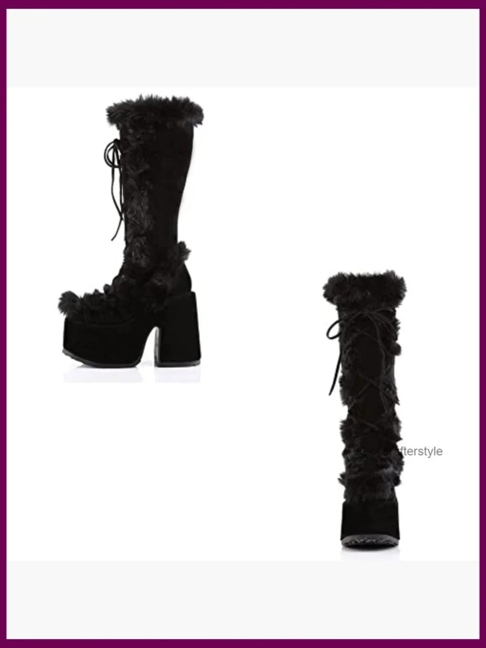 Mid Calf Lace Up Zip Chunky High Heel Punk Goth Platform Snow Boots